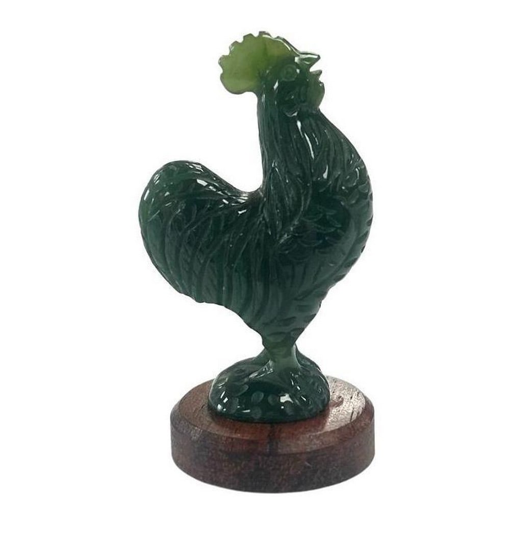 Canadian Nephrite Jade Proud Rooster on Stand Carving (1 of 4)