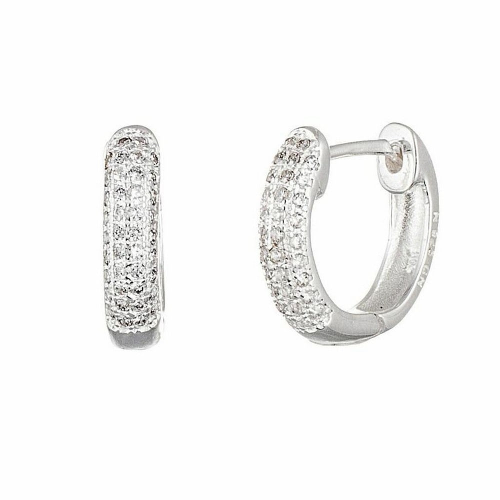 925 Sterling Silver Rhodium Plated 13mm Huggie Hoop Earrings With 3 Row Austrian Crystal Paving: 925 Sterling Silver Rhodium Plated 13mm Huggie Hoop Earrings With 3 Row Austrian Crystal Paving View Photos For Further Details.
