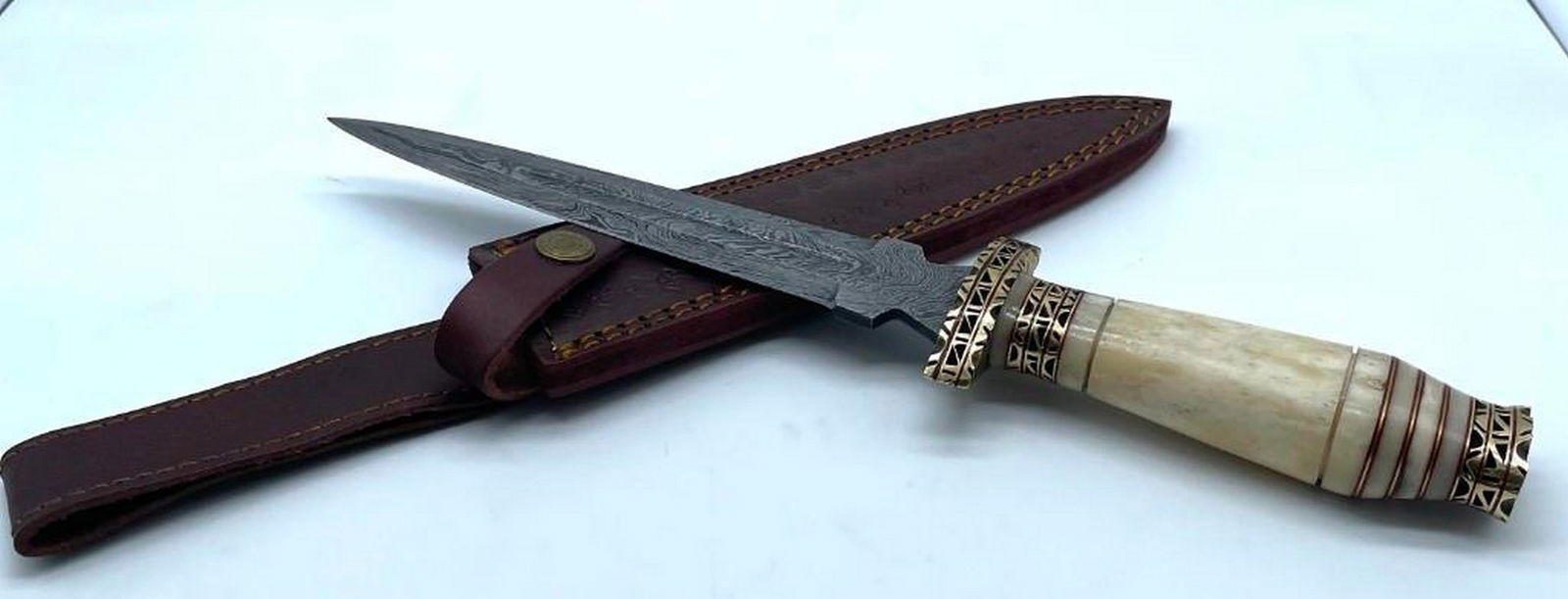 Bone Handled Damascus Shiv Point Dagger - 3
