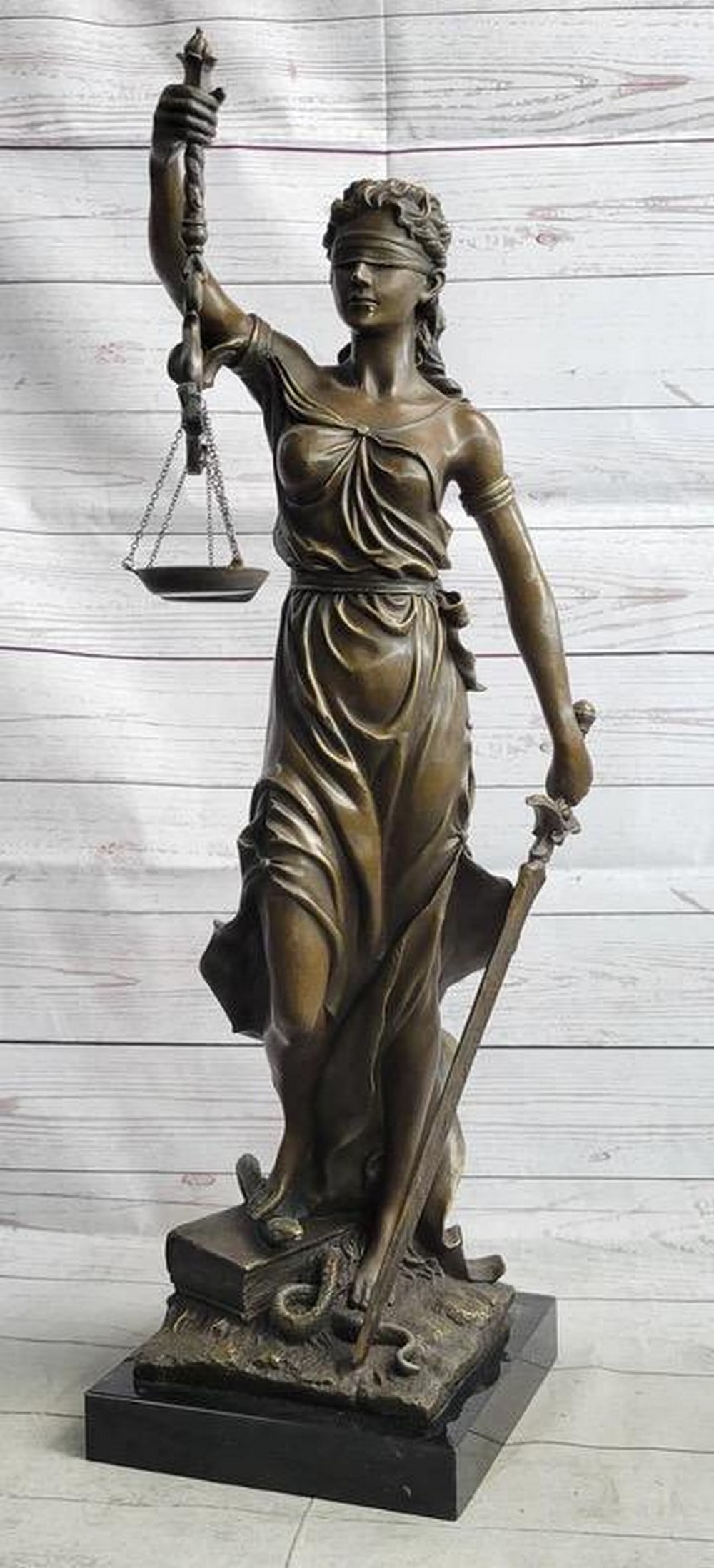 Blind Justice Court House Inspired Bronze - 29.5" x 13": Blind Justice Court House Inspired Bronze - 29.5" x 13" Step into the world of justice and virtue with our bronze statue capturing the timele