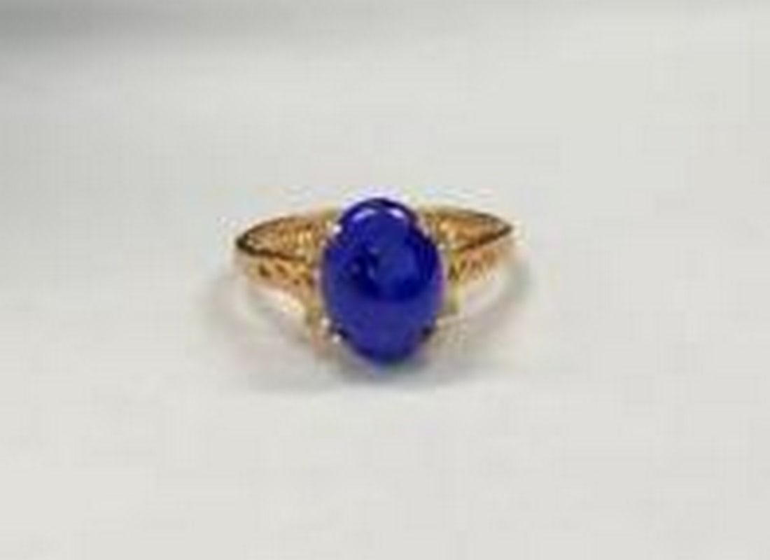 Oval Deep Blue Stone Ring - 3