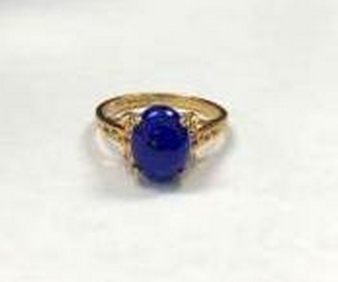 Oval Deep Blue Stone Ring - 4