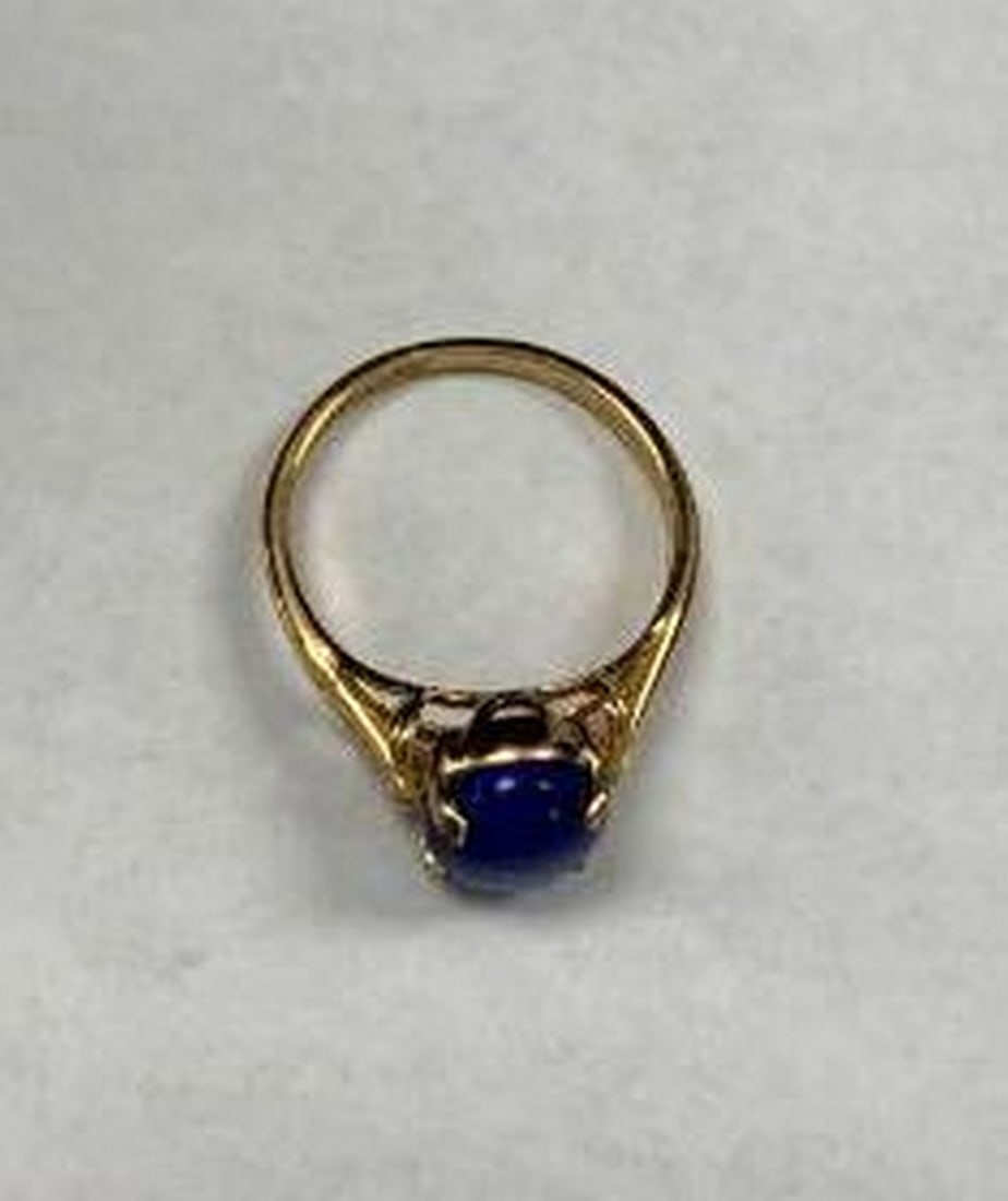 Oval Deep Blue Stone Ring - 5