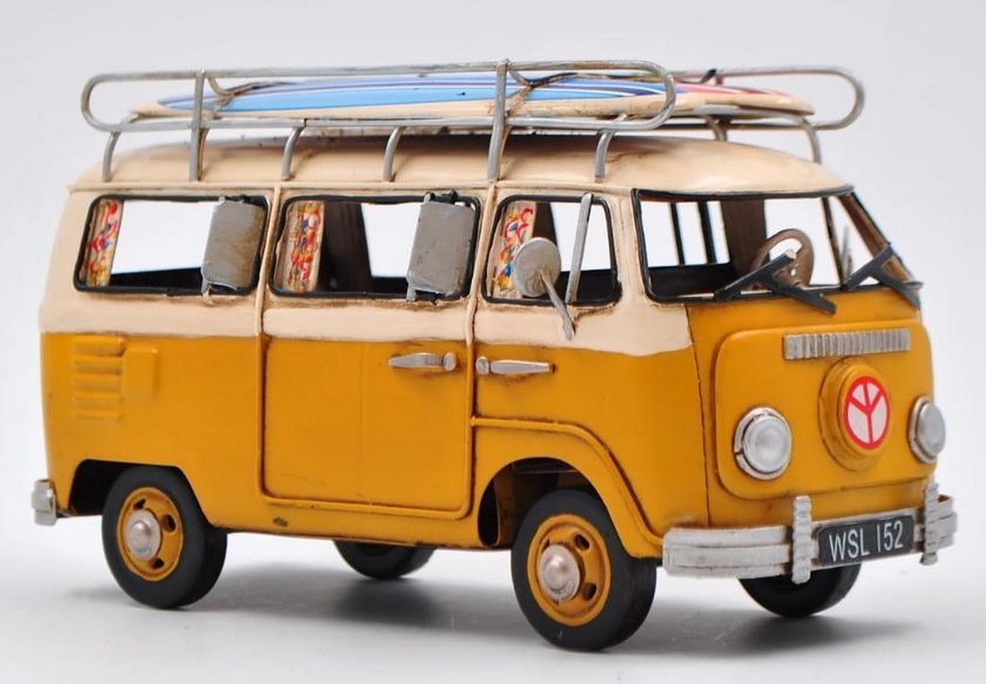 Volkswagen Mini Bus with Surfboard in Bright Yellow (1 of 1)