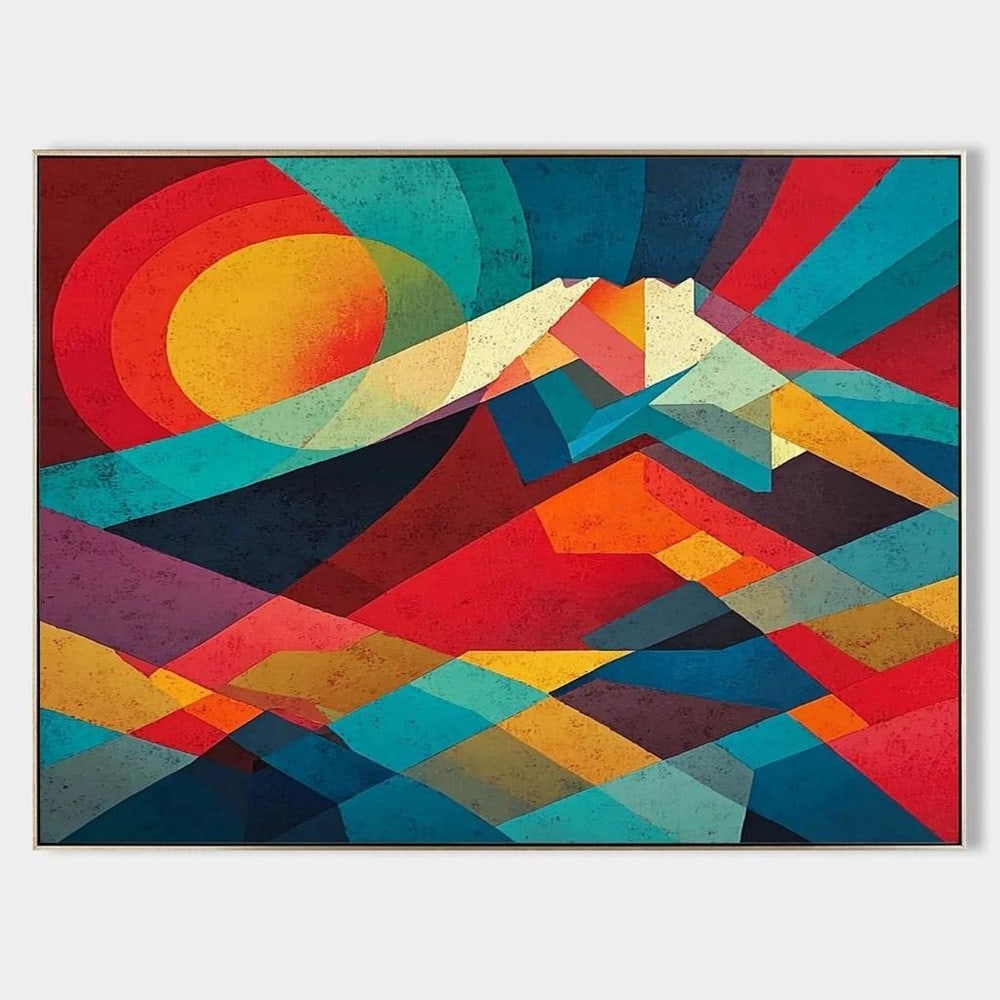 Geometric Abstract Pop Art Canvas Painting: Geometric Abstract Pop Art Canvas Painting This striking canvas painting channels the spirit of modern pop abstraction, blending geometric precision with vibrant color play. Inspired by contemporary