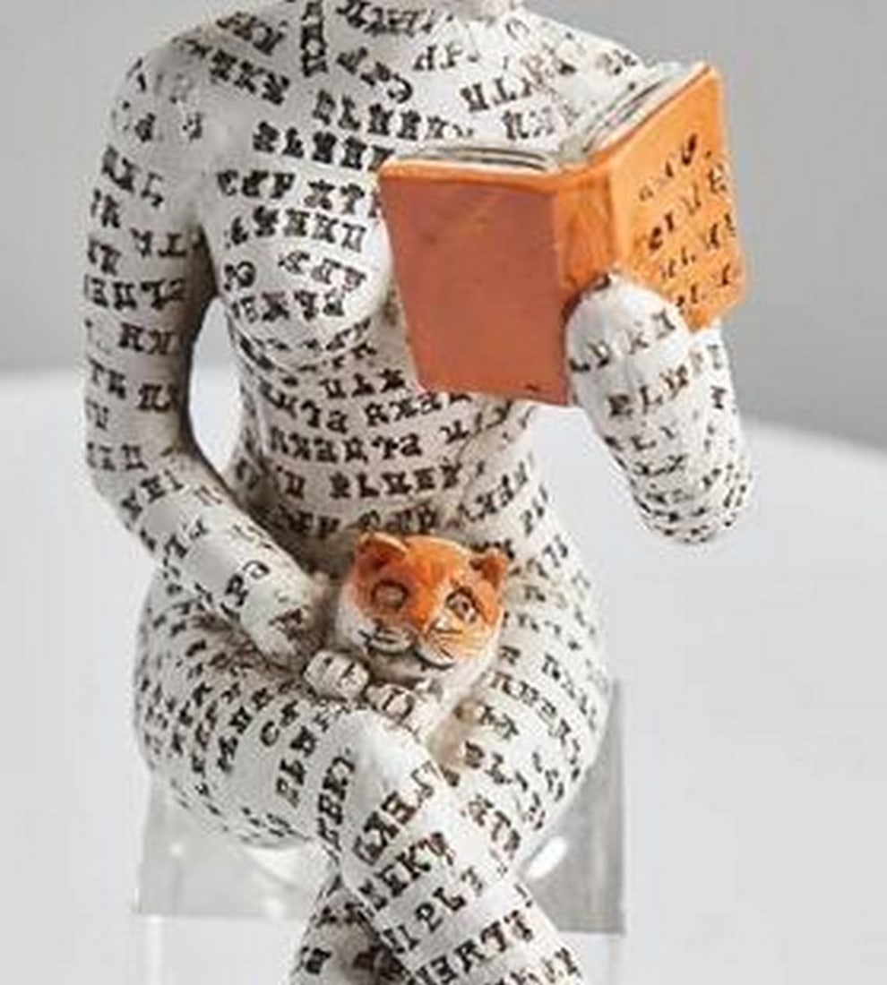 The Reader: Scripted Figure with Cat Sculpture - 2