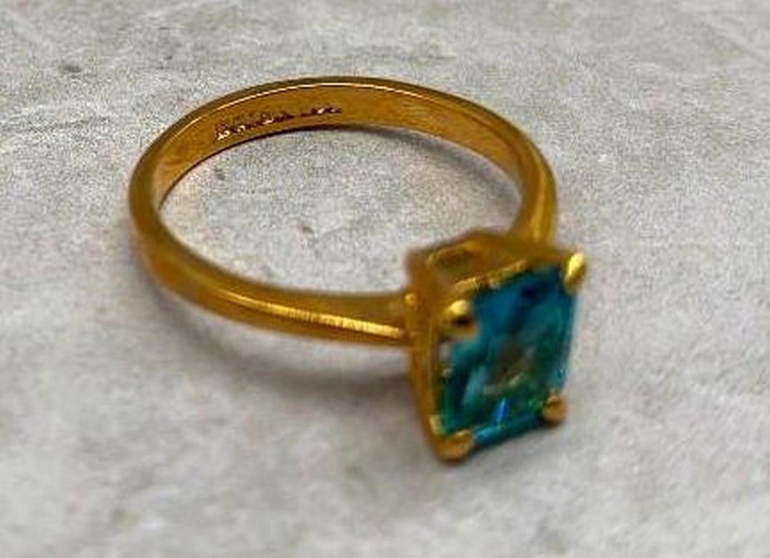 Cushion Cut Blue Stone Ring - 4