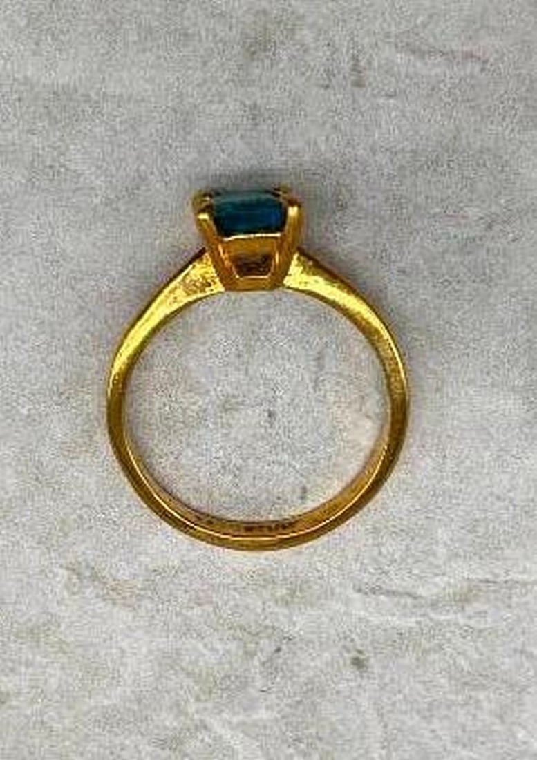 Cushion Cut Blue Stone Ring - 5