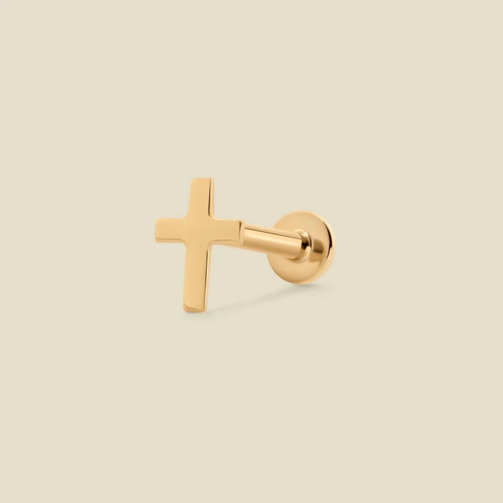 14k Solid Gold Cross Stud Earrings - 2