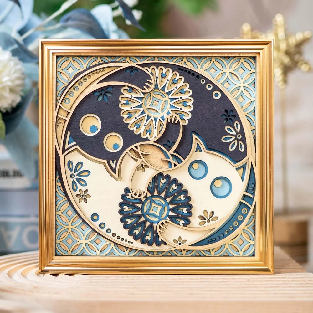 Ying & Yang Multi-layer Laser Cut Wood Carving (1 of 3)