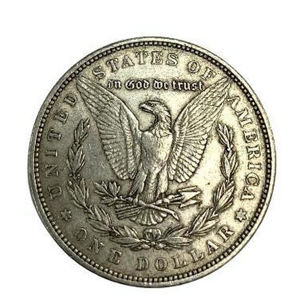1879 Morgan Dollar Coin: 1879 Morgan Dollar Coin This large 90% silver Morgan dollar bears George T. Morgan’s classic depiction of Liberty facing left in a Phrygian cap and a spray of leaves held by a ribbon inscribed LIBE