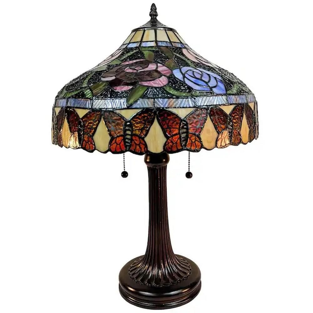 23" Vintage Floral Stained Glass Inspired Tiffany Table Lamp - 3