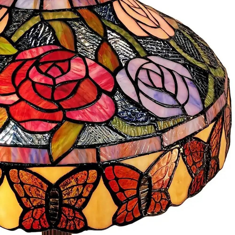23" Vintage Floral Stained Glass Inspired Tiffany Table Lamp - 4