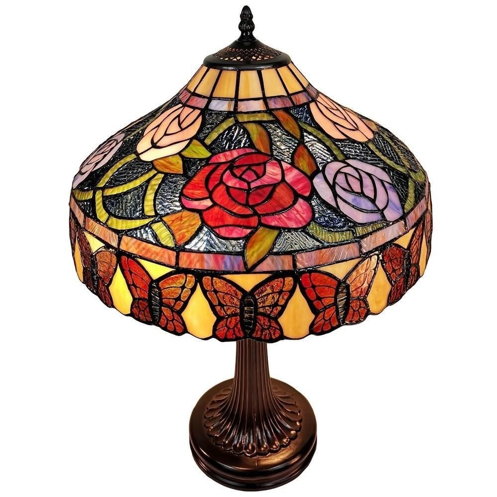 23" Vintage Floral Stained Glass Inspired Tiffany Table Lamp - 5