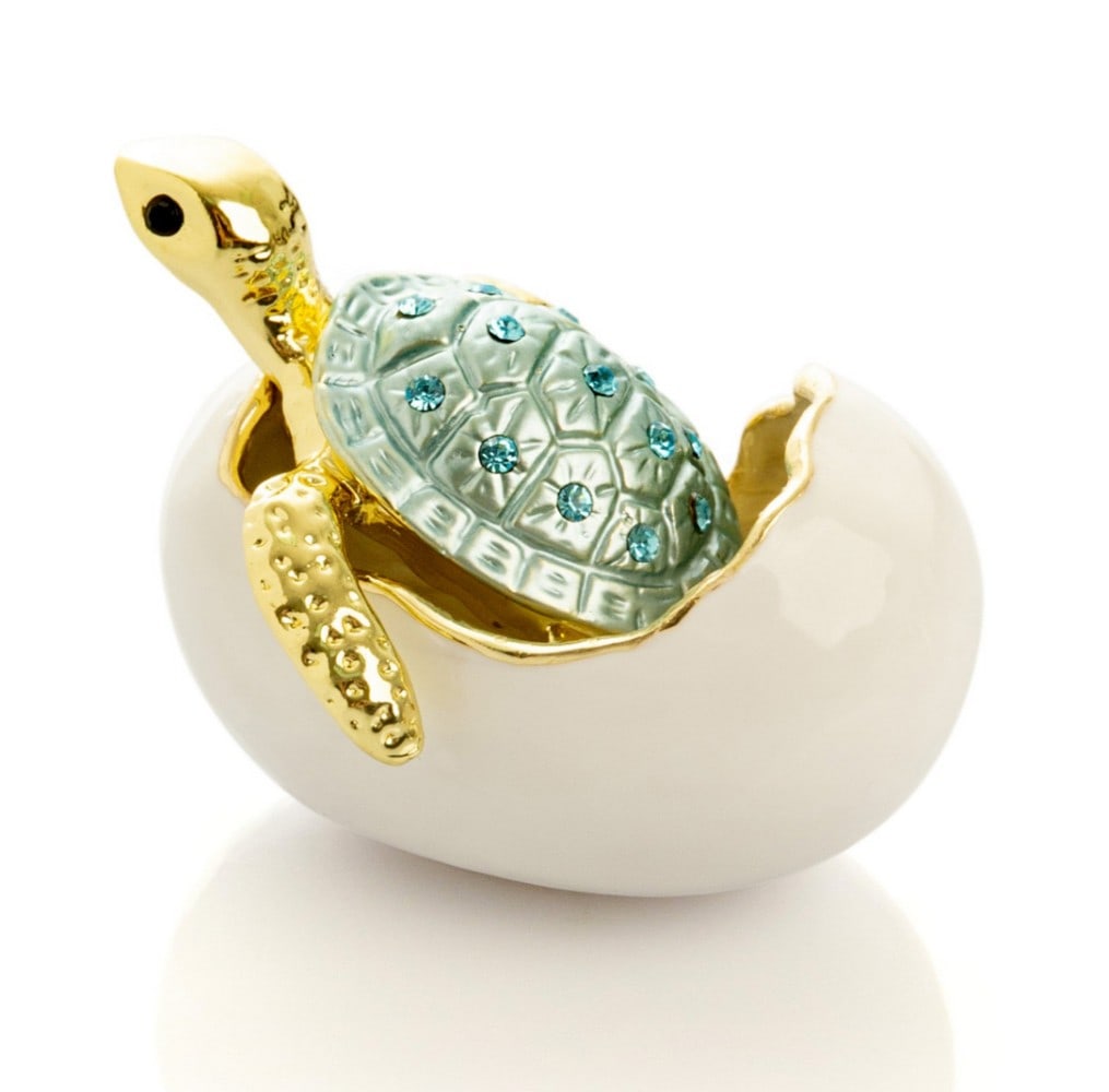 Blue Shell Sea Turtle Hatching From Egg Trinket Box: Blue Shell Sea Turtle Hatching From Egg Trinket Box This exquisite trinket box captures a tender moment of nature's wonder, beautifully rendered to bring a touch of the ocean's magic into you