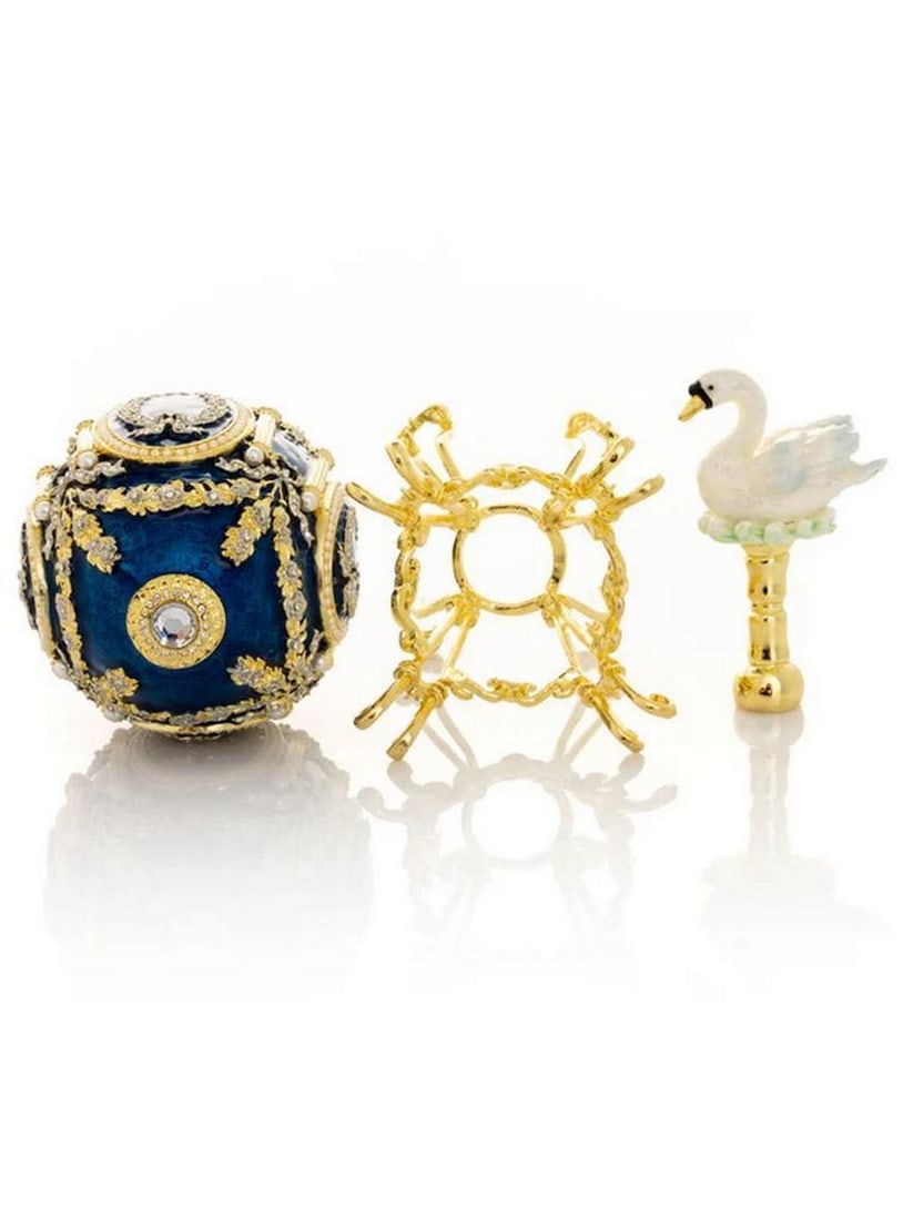 Sapphire Blue Inspired Faberge Egg With Swan Encased - 6
