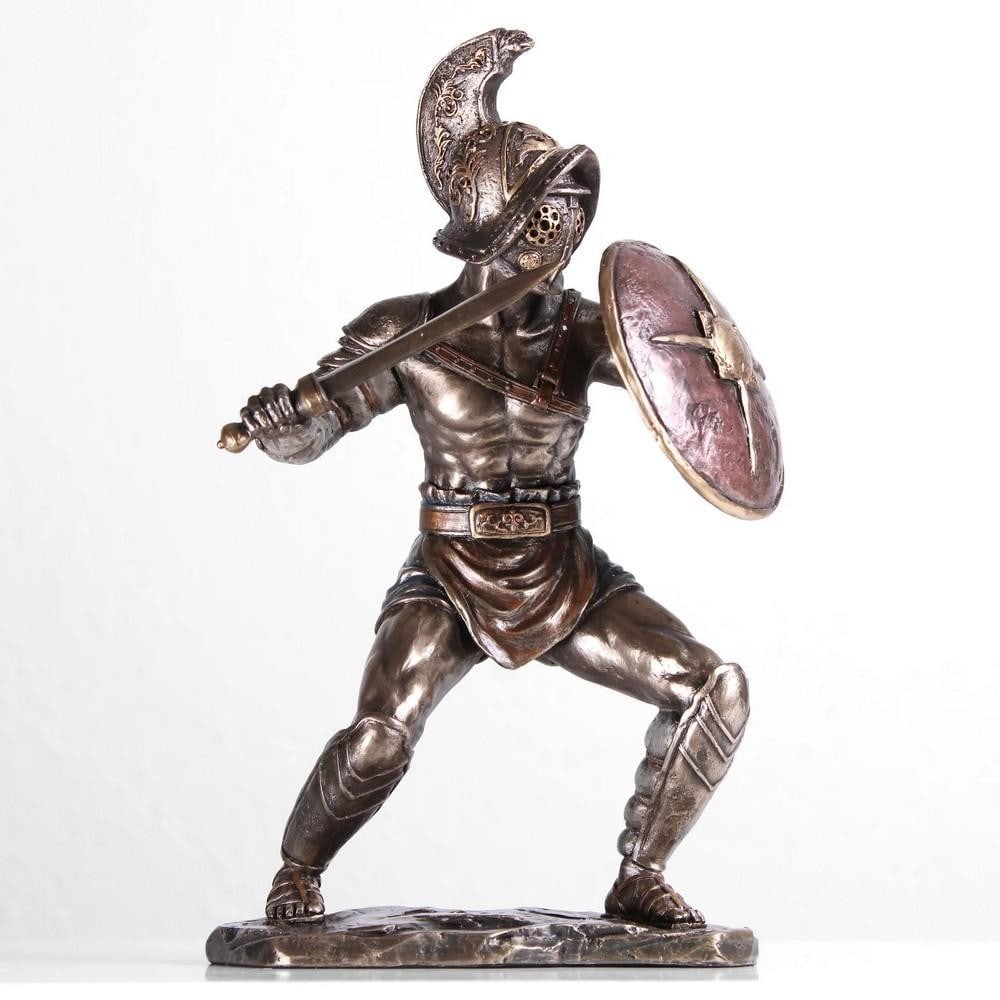 Cold Cast Bronze Gladiator On Fighting Stance Sculpture (1 of 7)