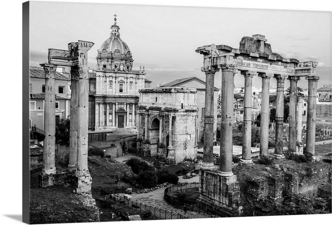 Roman Forum, Rome, Italy, Europe Wall Art Canvas Reproduction: Roman Forum, Rome, Italy, Europe Wall Art Canvas Reproduction Enhance your space with the historic beauty of Roman Forum, Rome, Italy, Europe, exquisitely reproduced on high-quality canvas. This black