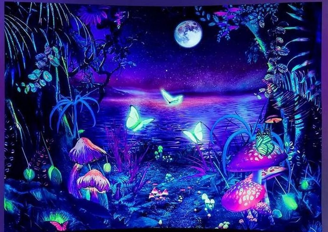 Neon Dreams: A Tapestry of Light and Magic: Neon Dreams: A Tapestry of Light and Magic. A stunning fluorescent wall tapestry that transforms your space into a vibrant wonderland. This enchanting piece features a captivating blend of bold colors