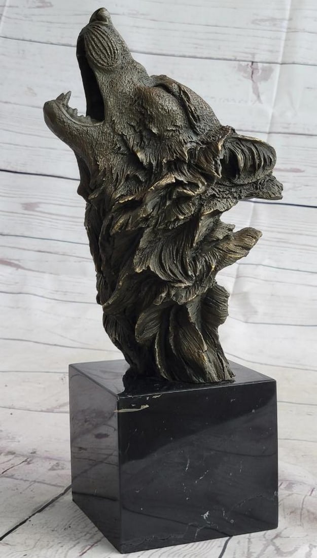 Majestic Original Bronze Wolf Sculpture by M. Lopez - 12.5" x 7": Majestic Original Bronze Wolf Sculpture by M. Lopez - 12.5" x 7" Experience the untamed spirit of the wolf with this stunning bronze sculpture, crafted with masterful detail by artist M. Lopez