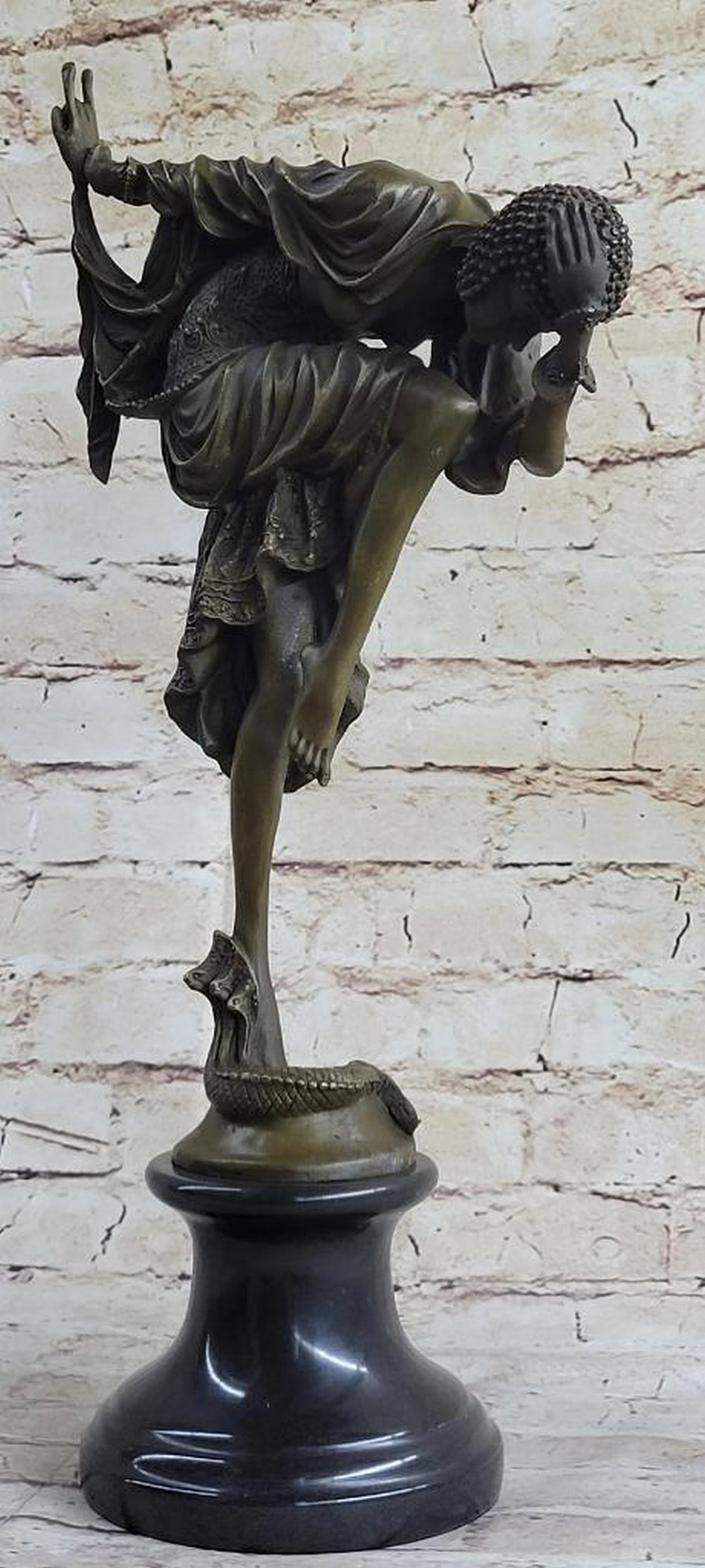 Inspired Chiparus Art Deco Snake Dancer Bronze Sculpture- 17.5" x 8": Inspired Chiparus Art Deco Snake Dancer Bronze Sculpture- 17.5" x 8" Introducing an exquisite bronze sculpture exemplifying the mastery of DH Chiparus, renowned for his remarkable depictions