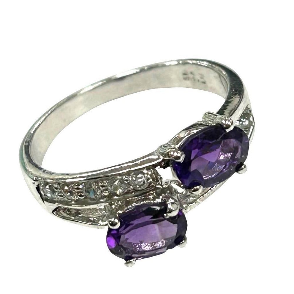 Sterling Silver Double Purple Garnet Ring - 2