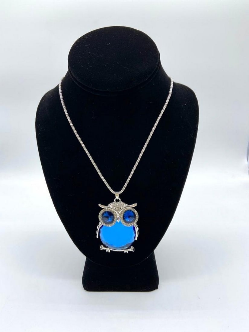 Semi-Precious Blue Stone Owl Pendant On Cuban Chain: Semi-Precious Blue Stone Owl Pendant On Cuban Chain View Photos For Further Details