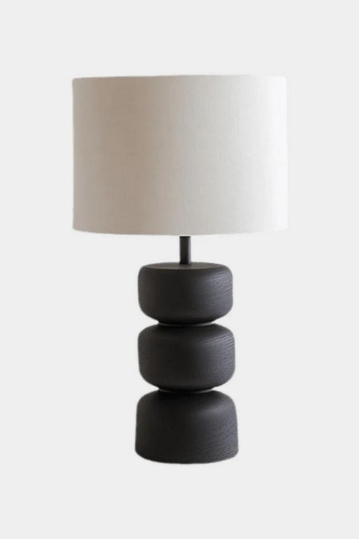 Contemporary Stacked Wood Form Table Lamp: Contemporary Stacked Wood Form Table Lamp Bold yet balanced, this contemporary table lamp features a sculptural base composed of three stacked, rounded wooden forms, creating a striking vertical rhyth