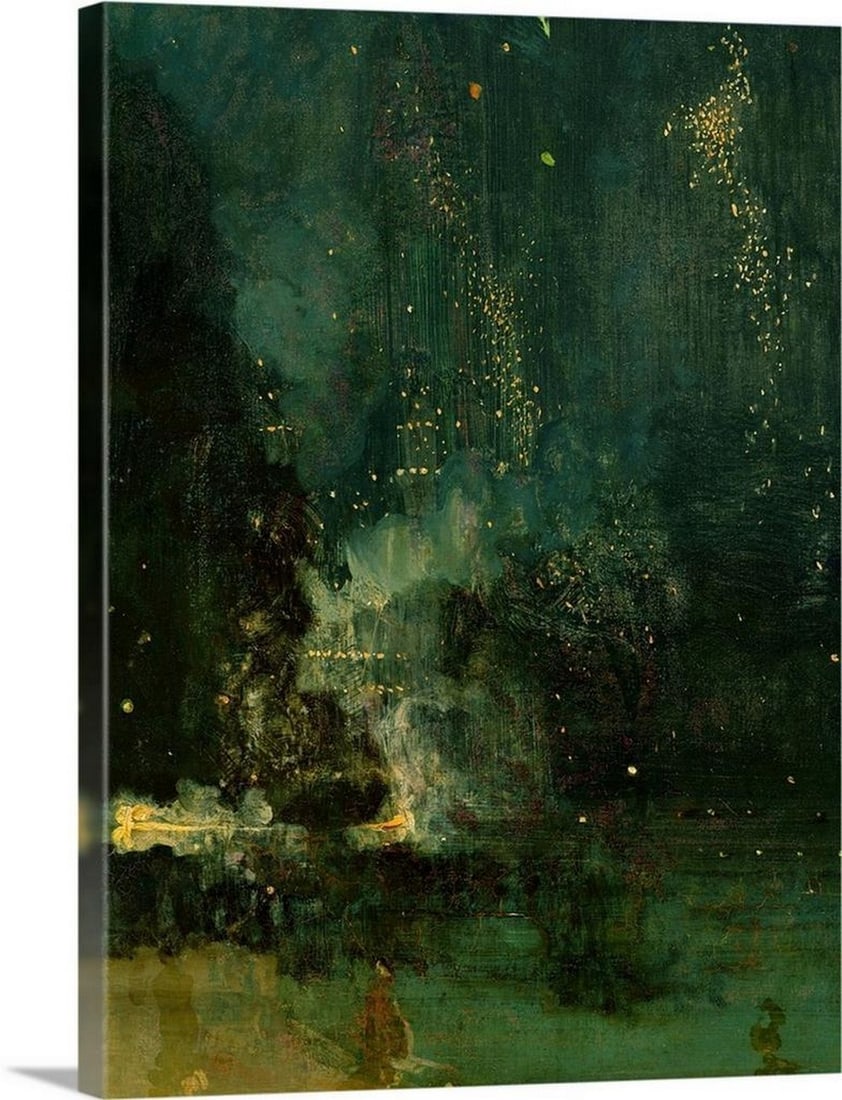 Nocturne in Black and Gold, the Falling Rocket Canvas Reproduction - 24" x 32": Nocturne in Black and Gold, the Falling Rocket Canvas Reproduction by James Abbott McNeill Whistler – 24" x 32" This iconic work, c.1875, captures Whistler’s fascination with atmosphere an