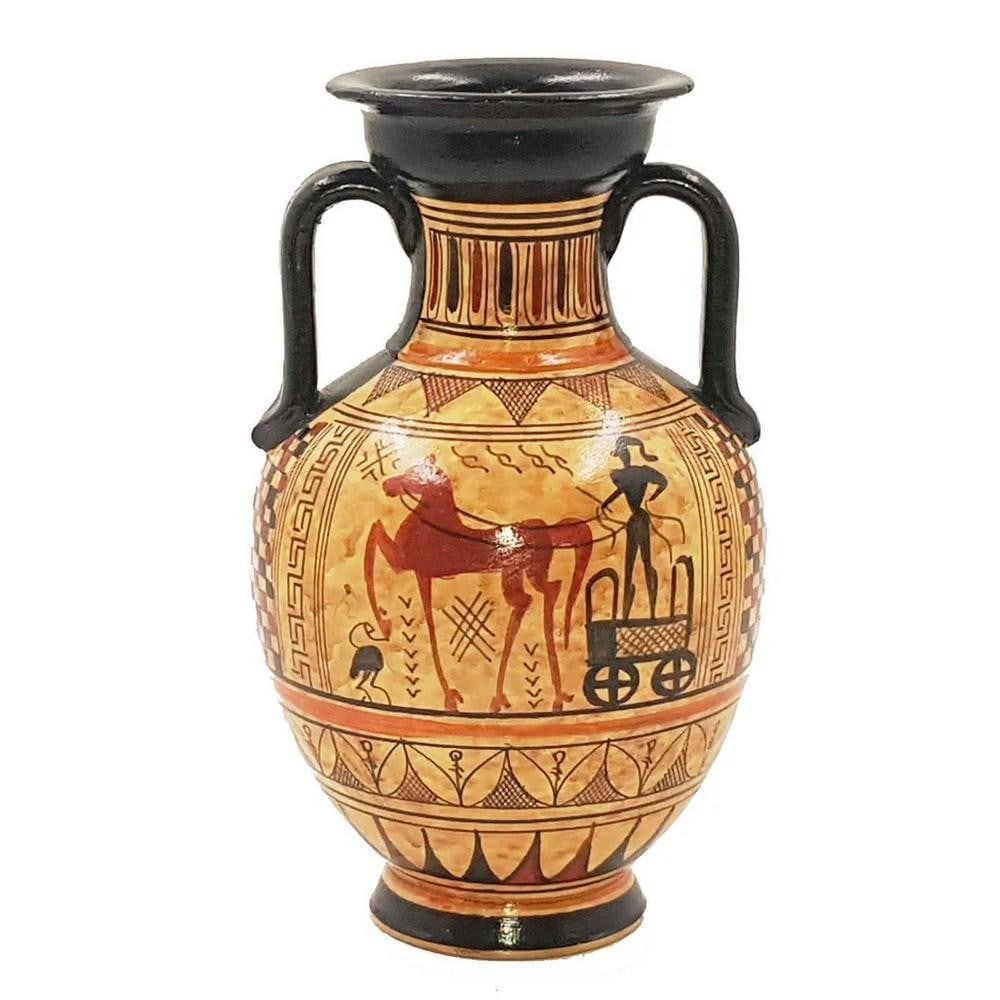 Geometric Tradition Amphora Replica, Ancient Greek Pottery Style: Geometric Tradition Amphora Replica, Ancient Greek Pottery Style Enhance your decor with a ceramic amphora replica, a two-handled storage and transport jar executed in the Geometric tradition, reflect