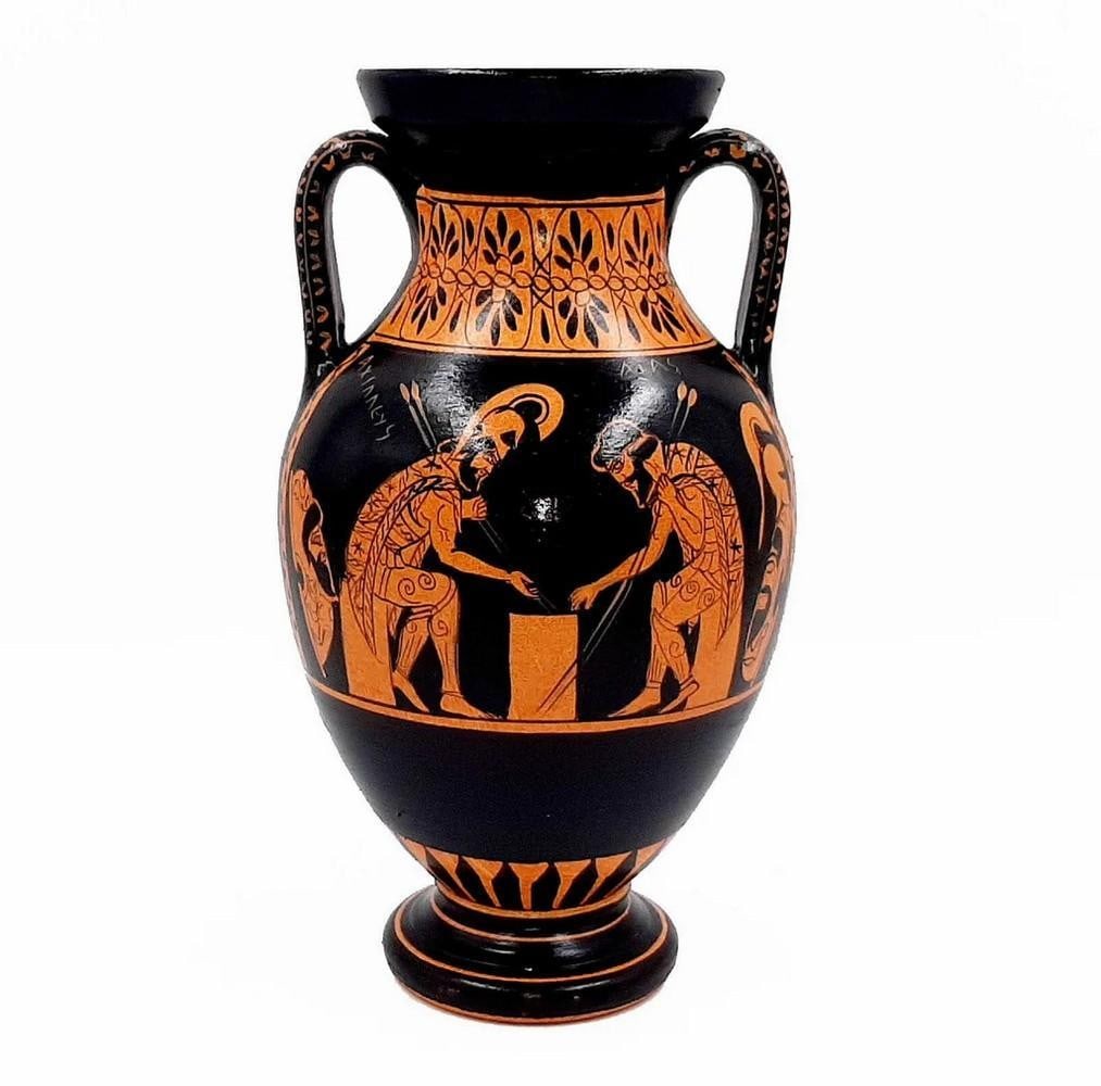 Red-Figure Greek Amphora, Ajax and Achilles Replica: Red-Figure Greek Amphora, Ajax and Achilles Replica Enhance your decor with a Greek Amphora reproduction painted in the Red-Figure technique. Red-figure vase painting developed in Athens around 520?BC