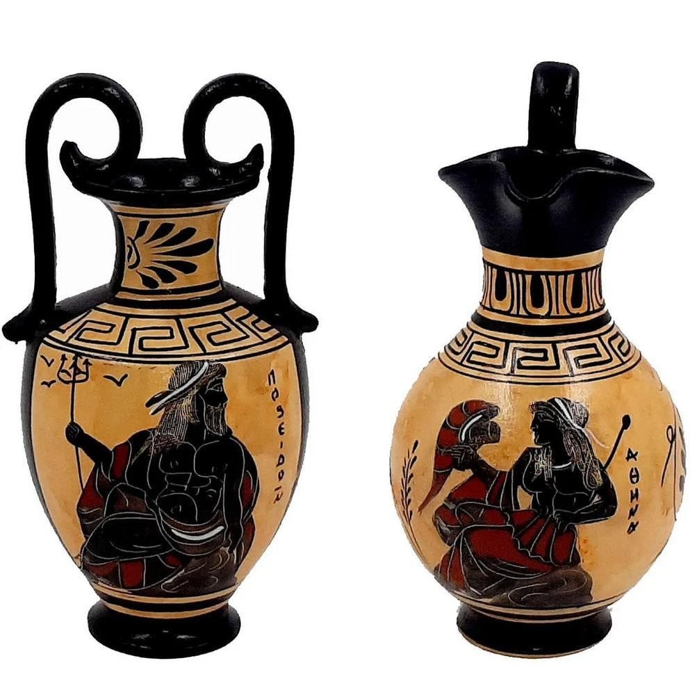 Set of 2 Black-Figure Greek Vases – Poseidon and Athena Replica (1 of 4)