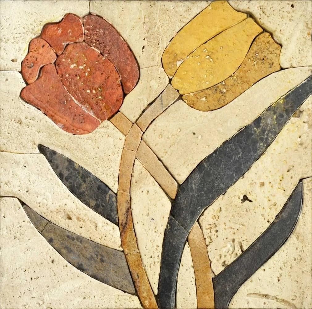 Mosaic Wall Art - Tangle Tulle: Mosaic Wall Art - Tangle Tulle A handcrafted mosaic artwork made from natural stone. The design presents an abstract arrangement of tangled floral patterns, created by carefully cutting and placing