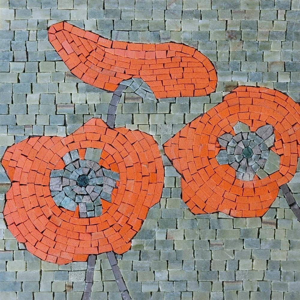 Floral Pops Mosaic Wall Art: Floral Pops Mosaic Wall Art A handcrafted mosaic design made from natural stone. The piece features a floral-inspired motif created by carefully cutting and arranging individual stone tiles,