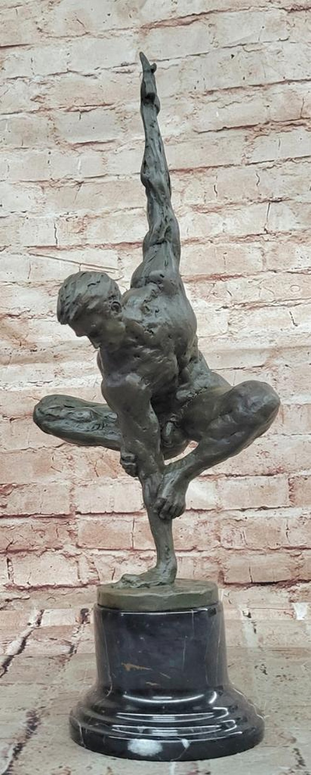 “Dynamic Athlete?? Bronze Sculpture by Cesaro – 18.5" x 6": “Dynamic Athlete” Bronze Sculpture by Cesaro – 18.5" x 6" This signed original bronze sculpture by Cesaro depicts a male athlete in a powerful acrobatic pose, rendered in a modern ab