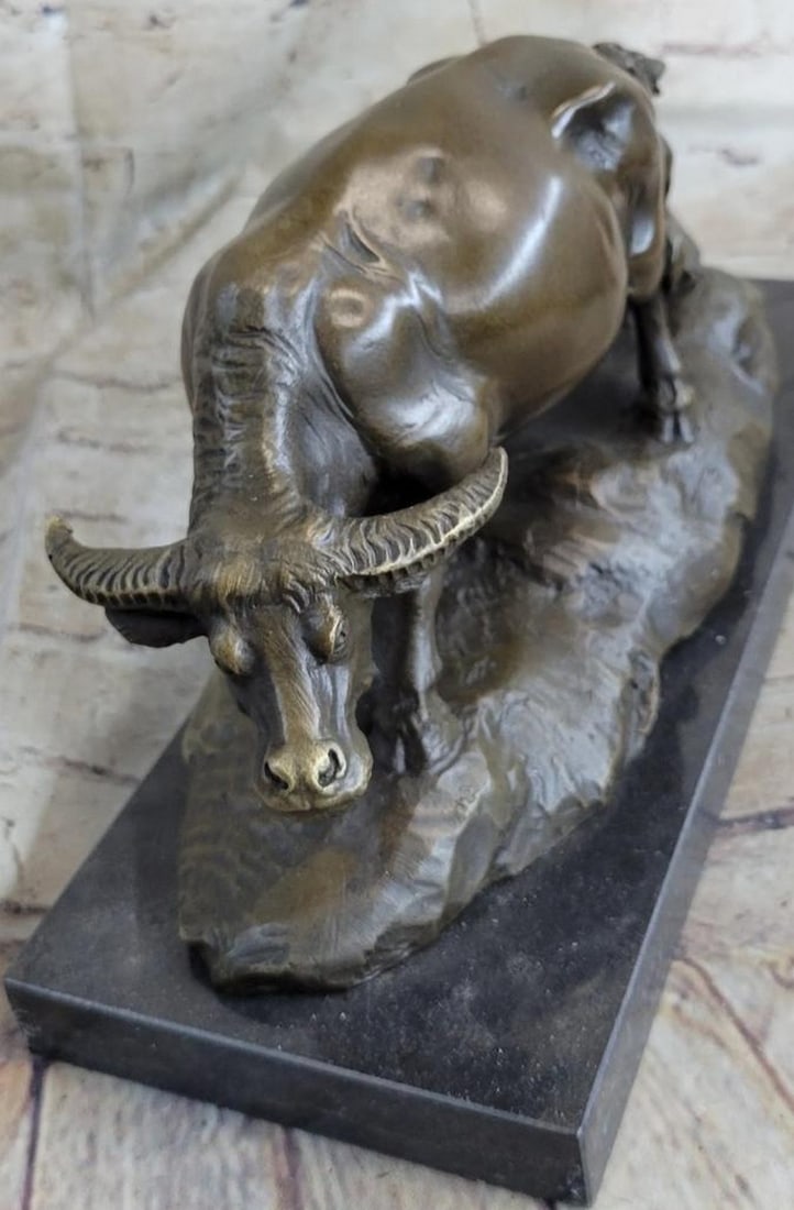 Signed Milo Original Bull With Calf Bronze Sculpture - 6" x 11.5": Signed Milo Original Bull With Calf Bronze Sculpture - 6" x 11.5" Experience the exceptional craftsmanship and artistic vision of Milo, the original sculptor behind this remarkable bronze sta