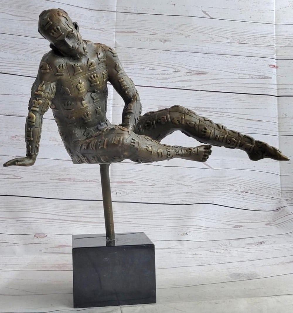 The Grand Strategist: A Man Who Knows the Game Bronze Sculpture - 17" x 16.5": The Grand Strategist: A Man Who Knows the Game Bronze Sculpture - 17" x 16.5" This intriguing bronze abstract sculpture is sure to spark curiosity and conversation among art enthusiasts. The