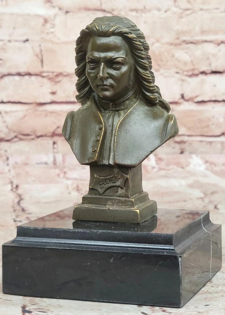 Johann Sebastian Bach Bronze Bust by Arrieta – 6" x 4": Johann Sebastian Bach Bronze Bust by Arrieta – 6" x 4" This original bronze bust by artist Arrieta honors the musical genius of Johann Sebastian Bach with expressive detail and refined cra