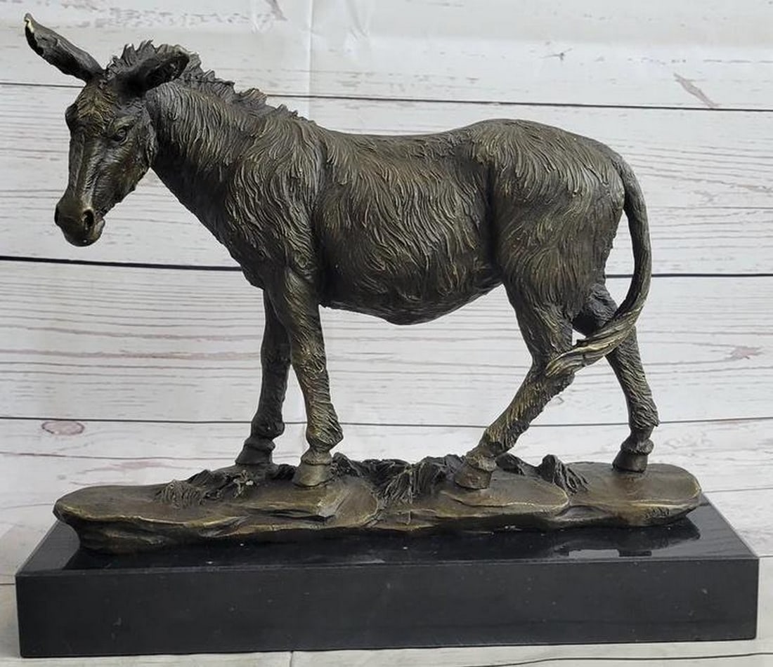 Barye's Noble Steed Signed Bronze Art Sculpture Donkey Mule Sculpture on Marble Base - 10" x 11" (1 of 6)