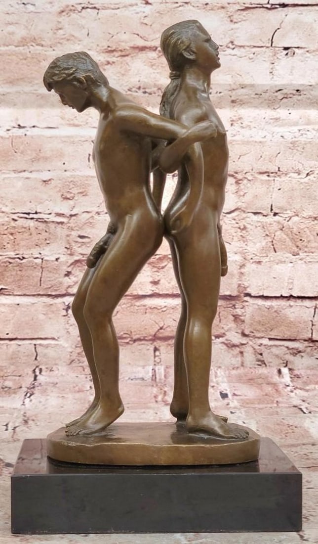 Unbreakable Bond Bronze Sculpture: Unbreakable Bond Bronze Sculpture Bearing the signature of artist J. Patoue, this is a striking bronze sculpture that captures the strength and unity between two men, their bodies positioned back to