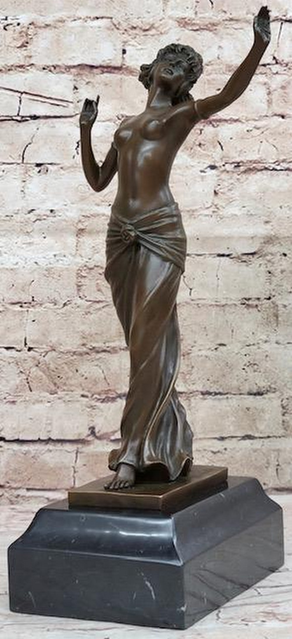 Jazz Club Female Dancer Original Bronze Statue - 14" x 8": Jazz Club Female Dancer Original Bronze Statue - 14" x 8" Basking in the warm sunlight, she stands in a graceful pose, adorned only by a neatly wrapped long skirt gathered at the center with a