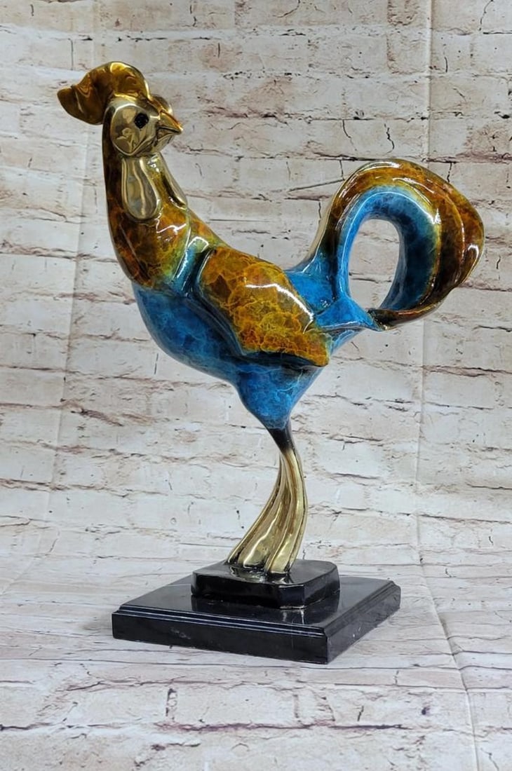 Colorful Rooster Bronze Sculpture - 18" x 14" (1 of 5)