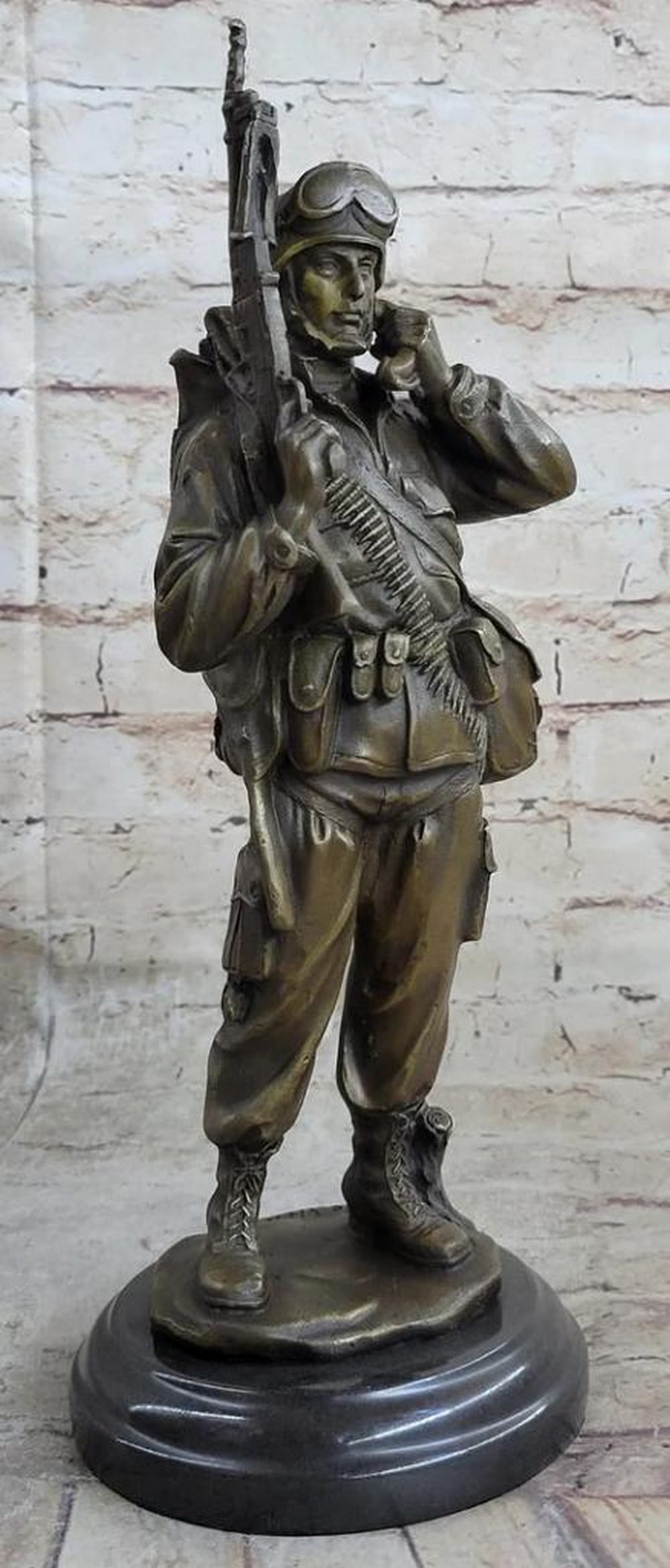 Eternal Tribute WWII Military Veteran Memorial Bronze Statue in Staten Island, NY - 15" x 6": Eternal Tribute WWII Military Veteran Memorial Bronze Statue in Staten Island, NY - 15" x 6" This remarkable sculpture of a soldier is a testament to the artist Aldo Vitaleh's exceptional