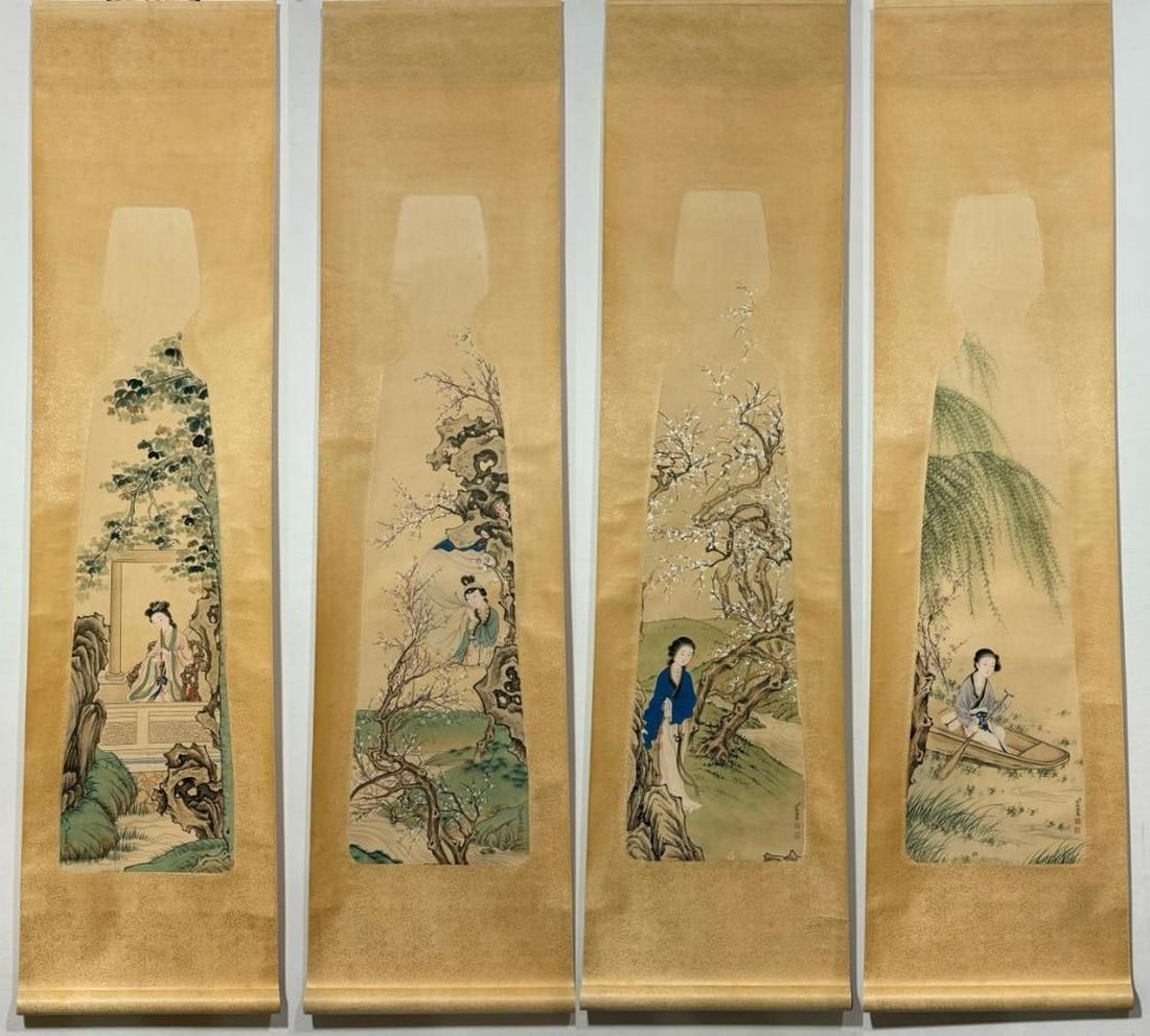 Elegant Maidens in Nature Inspired Scroll Set by Leng Mei (1 of 12)