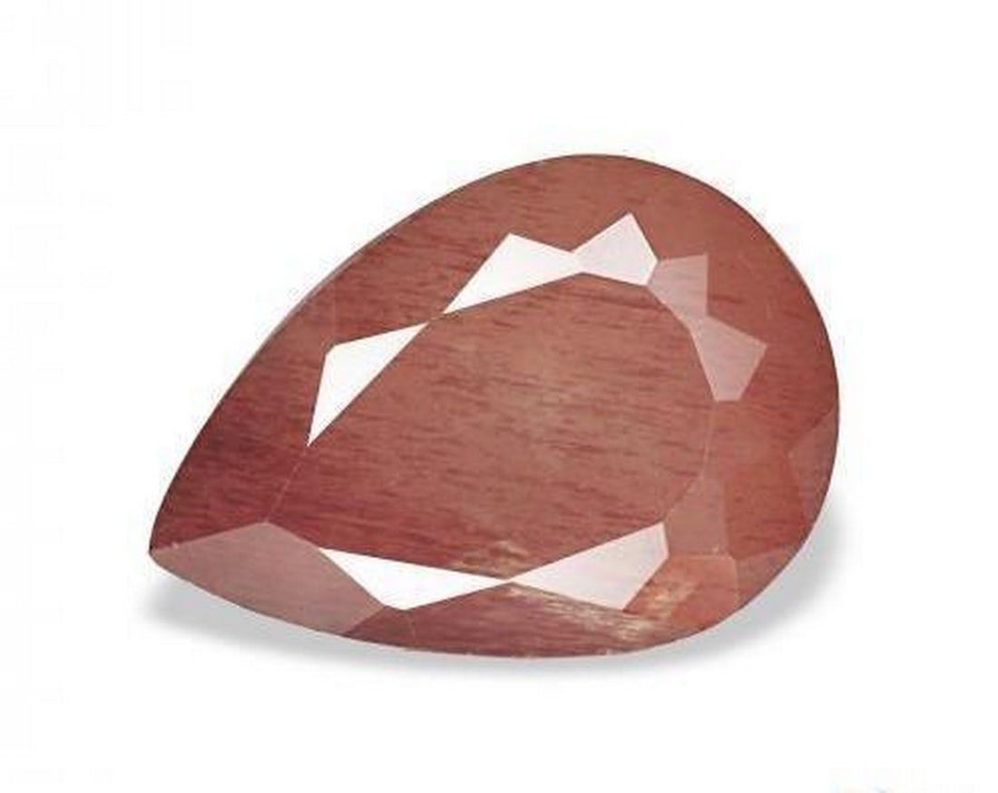 3.04 ct Natural Medium Red Andesine Labradorite, Pear Cut, Transparent, Congo: 3.04 ct Natural Medium Red Andesine Labradorite, Pear Cut, Transparent, Congo Natural andesine labradorite gemstone weighing 3.04 carats, cut in a pear facet shape with a medium red color. The gem mea