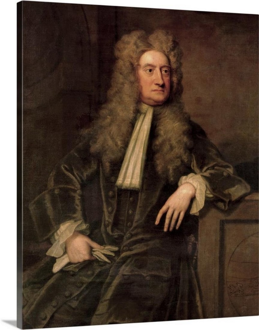 Sir Isaac Newton Canvas Reproduction – 20" × 24": Sir Isaac Newton Canvas Reproduction – 20" × 24" This oil on canvas reproduction of Sir Isaac Newton, painted by Sir Godfrey Kneller (1646–1723) and held at Petworth House, West Sussex, U