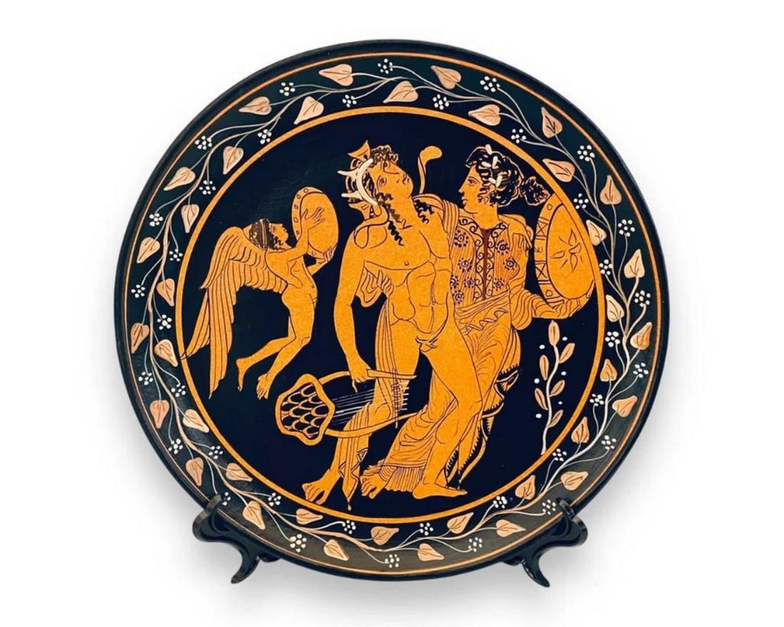 Greek Red Figure Ceramic Plate Dionysos and Ariadne Replica (1 of 3)