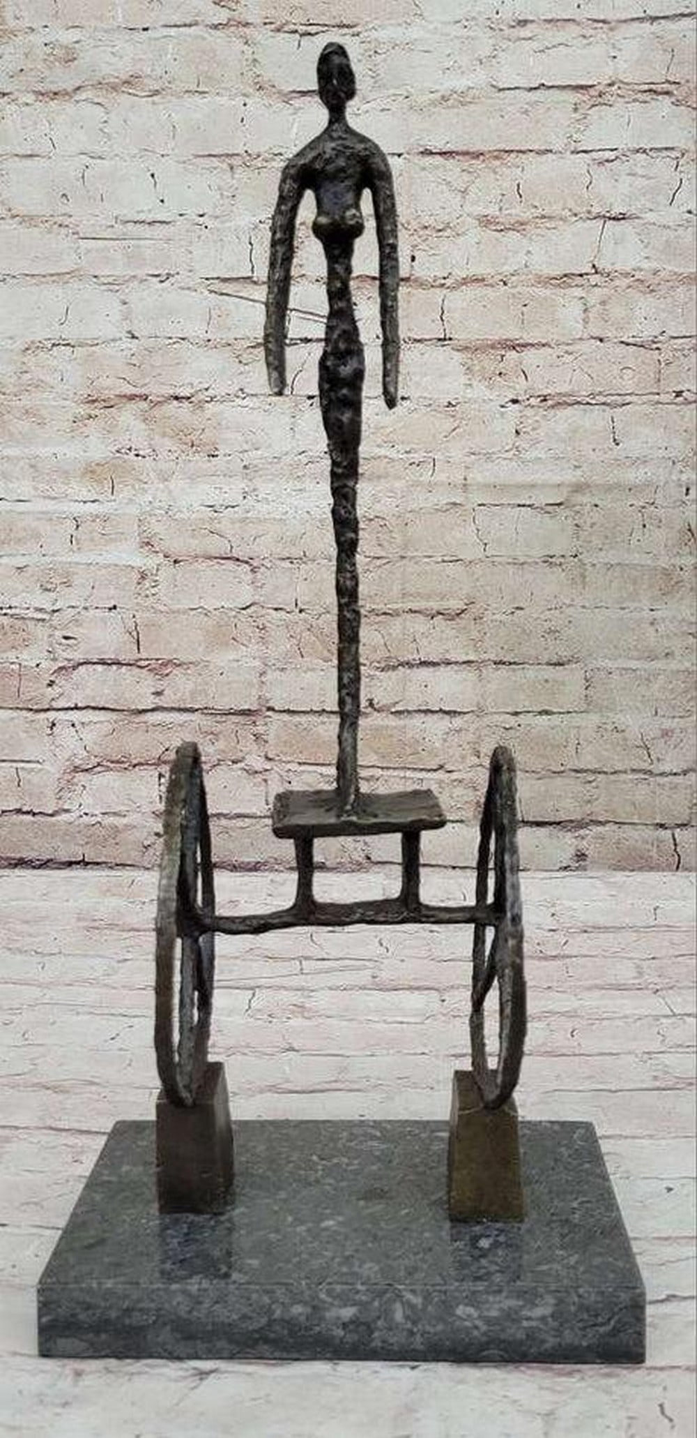Ethereal Equilibrium Inspired Bronze Sculpture - "The Chariot" Signed by Giacometti - 18.5" x 8.5": Ethereal Equilibrium Inspired Bronze Sculpture - "The Chariot" Signed by Giacometti - 18.5" x 8.5" Immerse yourself in the captivating world of artistic ingenuity with "The Chariot