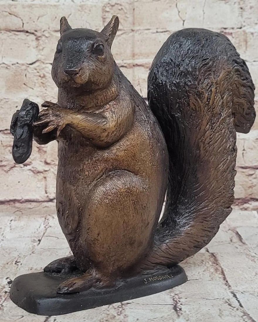 Hand Made Squirrel Bronze Sculpture Inspired by Moigniez - 8" x 9": Hand Made Squirrel Bronze Sculpture Inspired by Moigniez - 8" x 9" This Hand Made Squirrel Bronze Sculpture by the esteemed artist Moigniez beautifully captures the lively nature of a squirrel