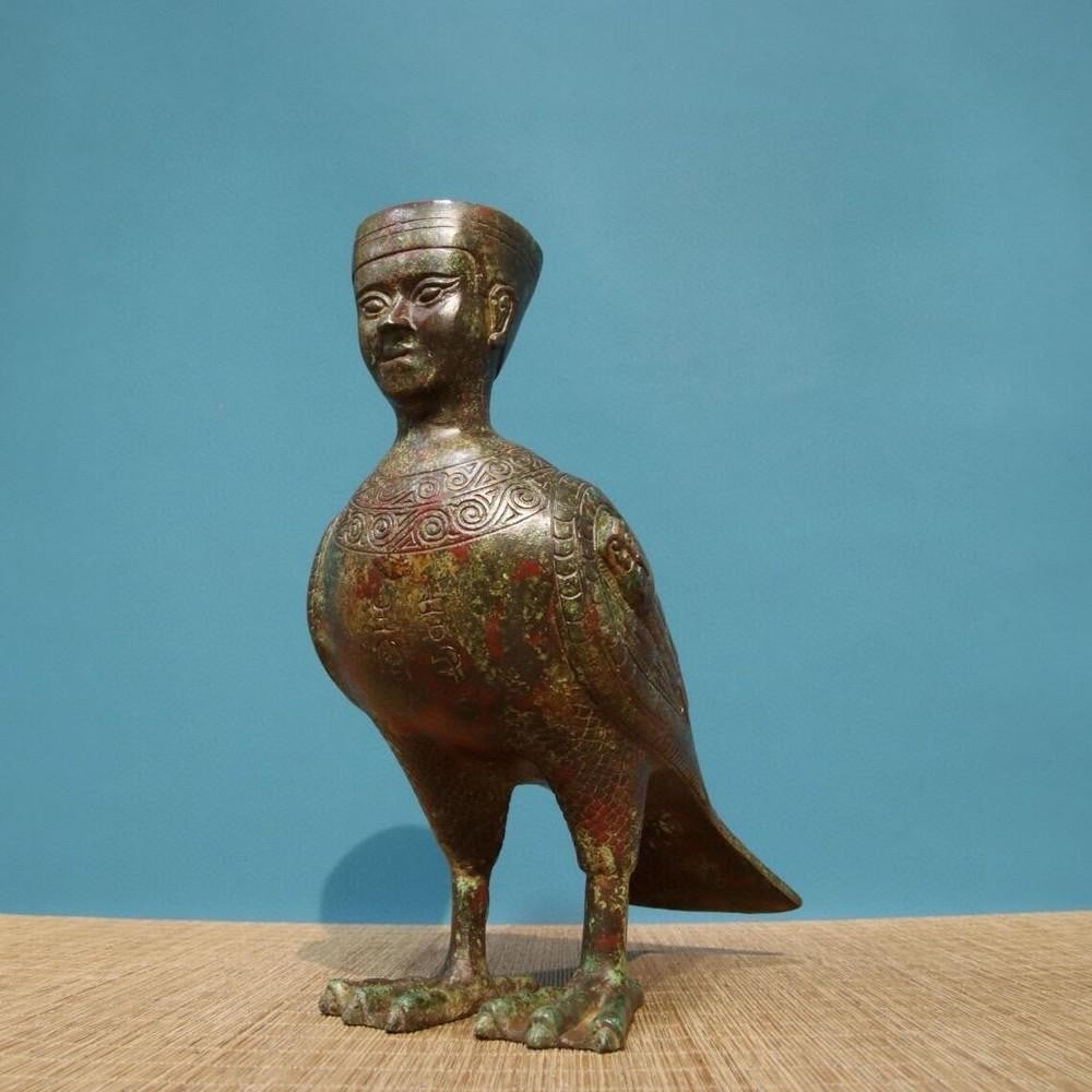 Bronze Human-Face Bird Statue - 2